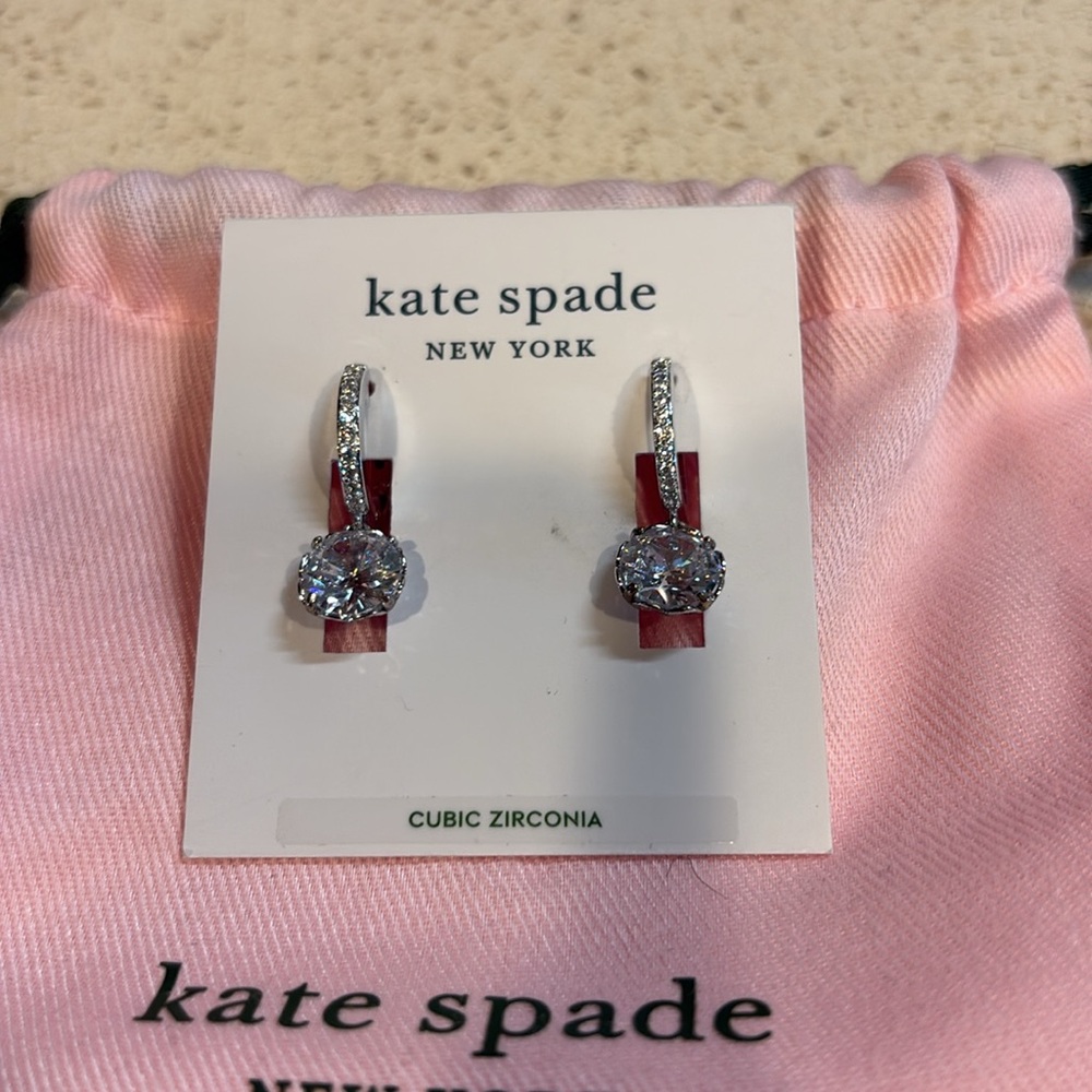 kate spade NWT Sparkling Cubic Zirconia Drop Hoop Earrings - Picture 3 of 4